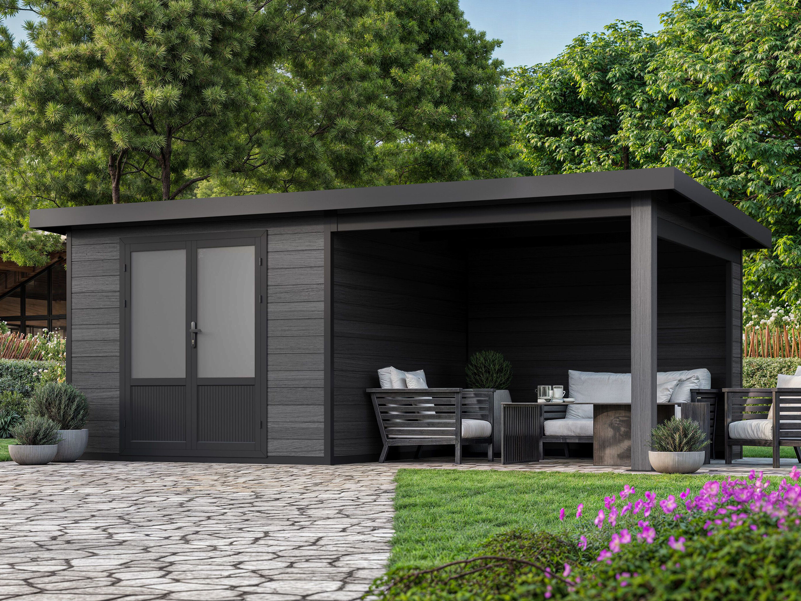 30 % billiger: WPC Gartenhütte mit Terrasse in Anthrazit - Modell 4x2m Unkategorisiert online kaufen 30 % billiger: WPC Gartenhütte mit Terrasse in Anthrazit - Modell 4x2m Unkategorisiert online kaufen