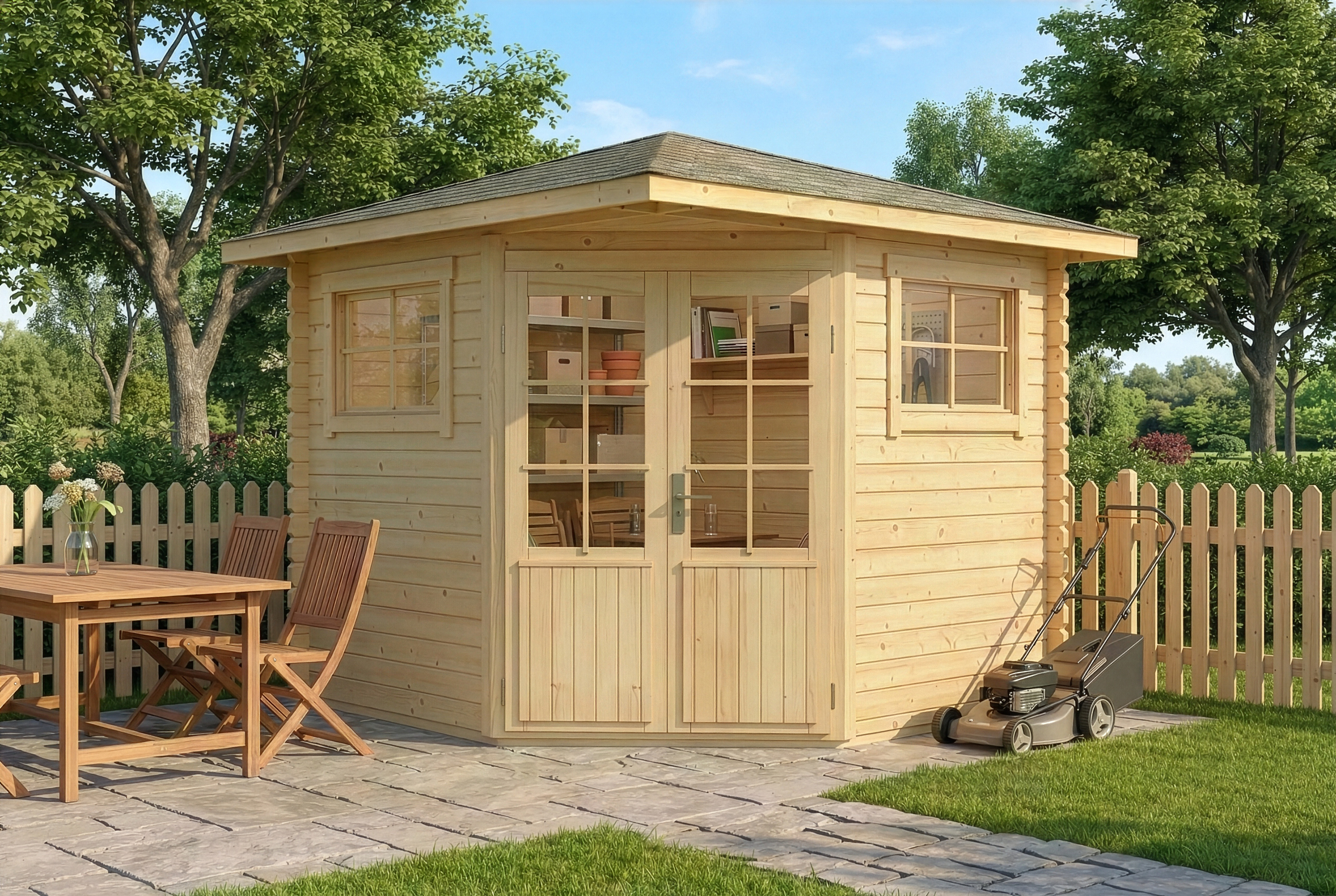 5-Eck Gartenhütte Sunny B 3x3m Unkategorisiert online kaufen 5-Eck Gartenhütte Sunny B 3x3m Unkategorisiert online kaufen