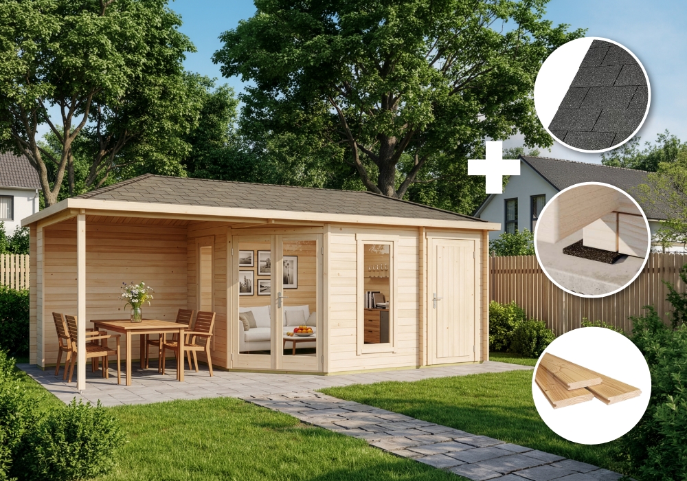 ECO Set - 5-Eck Gartenhütte Liwa mit Anbau 7x3m Unkategorisiert online kaufen ECO Set - 5-Eck Gartenhütte Liwa mit Anbau 7x3m Unkategorisiert online kaufen