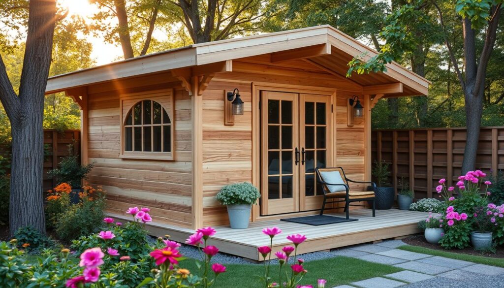 Gartenhaus mit Terrasse aus Fjordholz Gartenhaus mit Terrasse aus Fjordholz