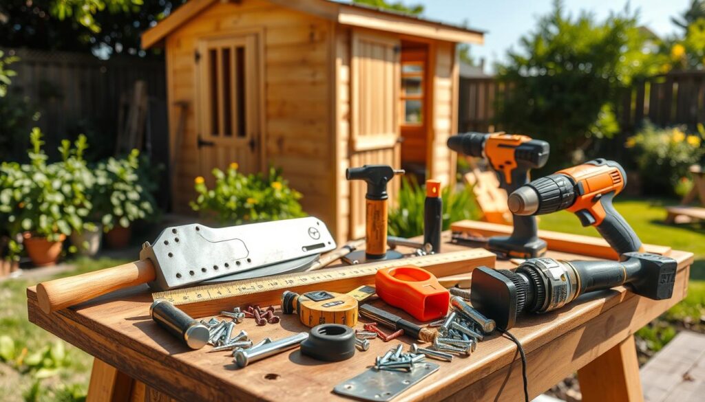 Werkzeuge für Gartenhütte holz bauen