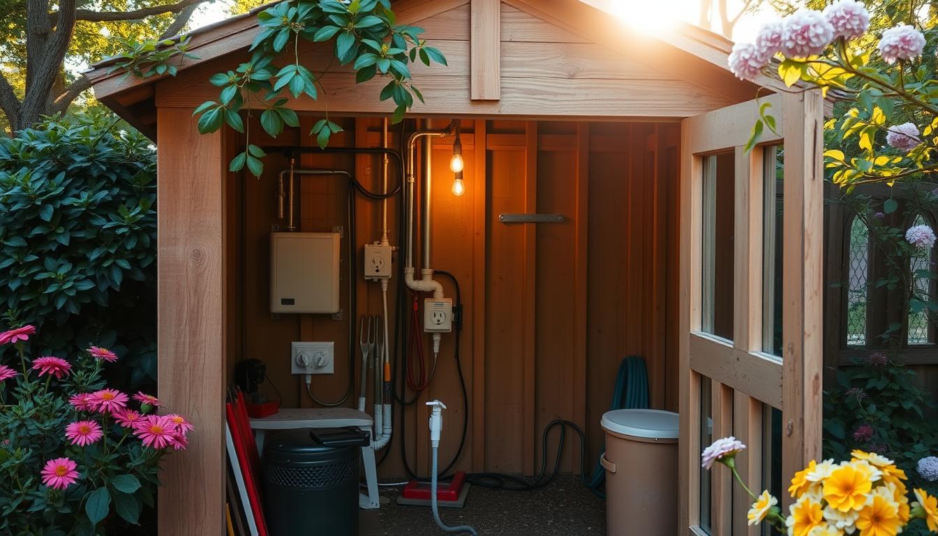 Strom- und Wasseranschluss in der Gartenhütte einrichten