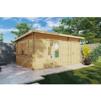 10 % billiger: Gartenhütte mit Schuppen “Super Tom” 5x3m | Gartenhütte und Lagerraum - 15m² | 10m² Gartenhütte und 5m² Lagerraum mit Schuppen