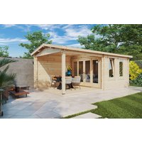 7 % billiger: Gartenhütte mit Terrasse “Nora E” 6x3m | Geräumiger offener Bereich Gartenhütte 21m² | Gartenschuppen oder Hobbyraum mit Sonnendach, mit Terrasse