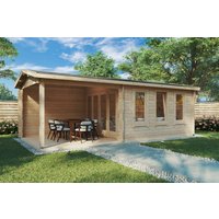 Gartenhütte mit Terrasse “Eva E” 7x3m | Kleines luxuriöses Garten-Sommerhaus mit Veranda | Kleines Gartenhütte aus Holz mit Sonnendach, mit Terrasse