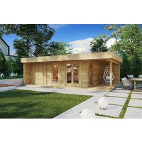 Großes Gartenhütte “Hansa Lounge XXL” 8x5m | Luxus-Gartenhütte mit Terrasse | Modernes Gartenhütte mit 5x8m Außenmaß und Anbau mit Schuppen, mit Sonnendach, mit Terrasse