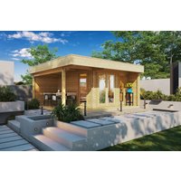 Gartenhütte mit Terrasse “Hansa Lounge” 5x5m | Modernes Gartenbüro mit Veranda | Luxuriöses 12m² Gartenbüro mit 12m² Terrasse mit Sonnendach, mit Terrasse