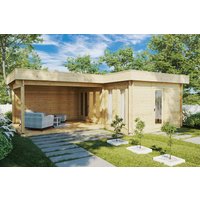 19 % billiger: Eck-Gartenhütte “Hansa Corner A” 7x5m | Eck-Sommerhaus mit großer Veranda | Luxuriöses Sommerhaus 18m² mit Sonnendach, mit Terrasse