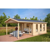 Gartenhütte mit Vordach “Eva E” 7x3m | Gartenhütte mit Vordach | Modernes Vordach aus Holz | Gartenhütte mit Überdachung im Garten mit Sonnendach