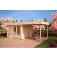Gartenzimmer mit Vordach “Lucas D” 6x4m | Gartenhütte mit Vordach | Modernes Vordach aus Holz | Gartenhütte 4x6m mit Sonnendach