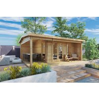 Gartenhütte mit Terrasse “Garten Studio XL” 6x5m | Gartenhütte mit Veranda 6x5m | Gartenhütte mit Terrasse und Terrassenüberdachung mit Sonnendach, mit Terrasse