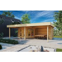 Gartenhütte mit Vordach „Paradise B” 8x5m | Gartenhütte mit Vordach | Modernes Holz-Vordach | Überdachung im Garten | Gartenhütte mit Überdachung mit Sonnendach