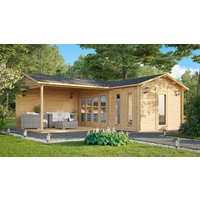 8 % billiger: Eck-Gartenhütte “Hansa Corner B” 7x5m | Eck-Gartenhütte aus Holz | Großes Gartenhütte mit 6x8m Außenmaß | Gartenhütte mit Terrasse mit Sonnendach, mit Terrasse
