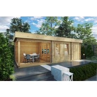 Gartenhütte mit Schuppen & Terrasse “Super Lucas E” 8x4m | 4x8m großes Gartenhütte aus Holz mit Schuppen, mit Sonnendach, mit Terrasse