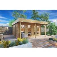 Gartenhütte mit Vordach “Ian E” 5x4m | Gartenhütte mit Vordach | Modernes Holz-Vordach | Überdachung im Garten mit Sonnendach