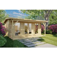 Gartenbüro “Costa A” 5x5m | Holzhaus mit Gartenbüro | 5x5m großes Gartenhütte aus Holz mit Büro | Home-Office im Gartenhütte mit Sonnendach, mit Terrasse