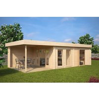 Gartenhütte mit Schuppen und Terrasse “Rio” 9x4m | Großes Gartenhütte mit 2 Zimmern | Gartenhütte mit Schuppen mit Schuppen, mit Sonnendach, mit Terrasse