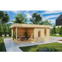 7 % billiger: Gartenhütte mit Veranda “Lucas E” 6x3m | Kleines zeitgenössisches Gartenblockhaus mit Veranda | Sommerhaus mit Sonnendach, mit Terrasse