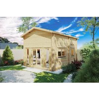 Gartenhütte mit Schlafboden “Bruno 2” 4x5m | 4x5m großes Gartenhütte mit Schlafboden und Satteldach | Holzhaus mit 70mm Wandstärke