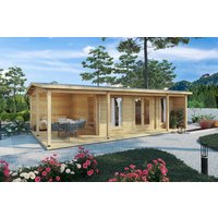 Gartenhütte mit Terrasse “Hansa Studio XXL” 9x5m | Gartenstudio mit Veranda | 21m² Gartenstudio mit 20m² Veranda mit Sonnendach, mit Terrasse