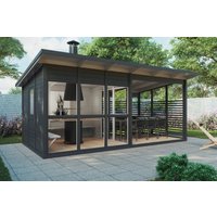 Grillpavillon mit Terrasse “Elias” 6x4m | 6x4m großes Gartenhütte mit Grill | 4x6m großes Gartenhütte aus Holz | Grillpavillon mit Sonnendach, mit Terrasse