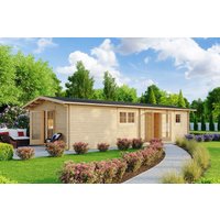 Blockbohlenhaus mit zwei Schlafzimmern “Murcia” 11x5m | Großes Blockhaus mit zwei Schlafzimmern, 47m² mit Schlafboden