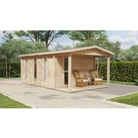 Gartenhütte mit Toilette “Martin 1” 4x7m | Großes Gartenhütte mit Terrasse und Satteldach | Holzhaus mit Schlafboden, mit Sonnendach, mit Terrasse