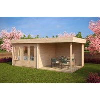 Gartenhütte mit Terrasse “Lucas D” 6x3m | Gartenhütte mit Veranda 3x6m und doppelt verglasten Fenstern | Hochwertige Gartenterrasse mit Sonnendach, mit Terrasse