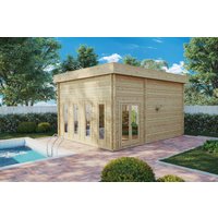 Gartenhütte “Golfsimulator 4” 6x5m | Golfsimulator für den Garten | 5x6m großes Gartenhütte aus Holz mit Flachdach | Gartenbüro