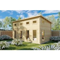 Blockbohlenhaus mit Schlafboden “Schweden Q” 7x4m | Skandinavisches Blockhaus mit Schlafboden | Modernes Holzhaus | Fertighaus mit Schlafboden
