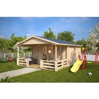 Gartenhütte mit Veranda “Henry” 4x6m | Gartenhütte mit Veranda 4x6m für die ganzjährige Nutzung mit Sonnendach, mit Terrasse