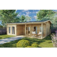 Blockhaus mit drei Schlafzimmern “Hansa Holiday D” 9x8m | Blockhaus als Ferienhaus kaufen | Großes Gartenhütte aus Holz mit Schlafboden