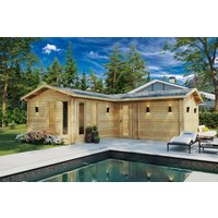 Großes Gartenhütte mit Sauna “Devon 3” 8x8m | XXL-Gartenhütte mit Sauna | Wandstärke 70mm | Gartenhütte 8x8m | Gartenhütte groß mit Sauna