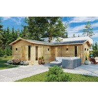 Eck-Blockhaus mit Schlafzimmer “Devon 1” 8x8m | Großes Eck-Gartenhütte 4x6m | Eck-Blockhaus | Holzhaus als Ferienhaus kaufen mit Schlafboden