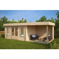 Gartenhütte mit Terrasse “Jacob D” 7x3m | Gartenhütte mit Veranda 3x7m | Gartenhütte mit Terrasse und Terrassenüberdachung mit Sonnendach, mit Terrasse