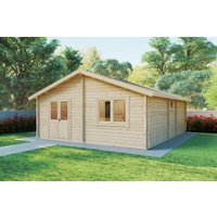 Blockhaus mit zwei Schlafzimmern “Irland” 6x7m | Zweizimmer-Blockhaus Irland - 43m² | Flachdach-Blockhaus | Montage in 3-4 Tagen mit Schlafboden