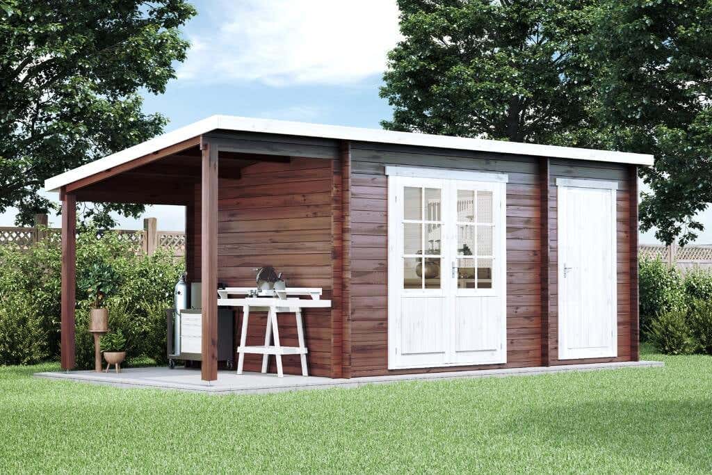 Pultdach Gartenhütte Maria mit Anbau & Schleppdach 6x3m