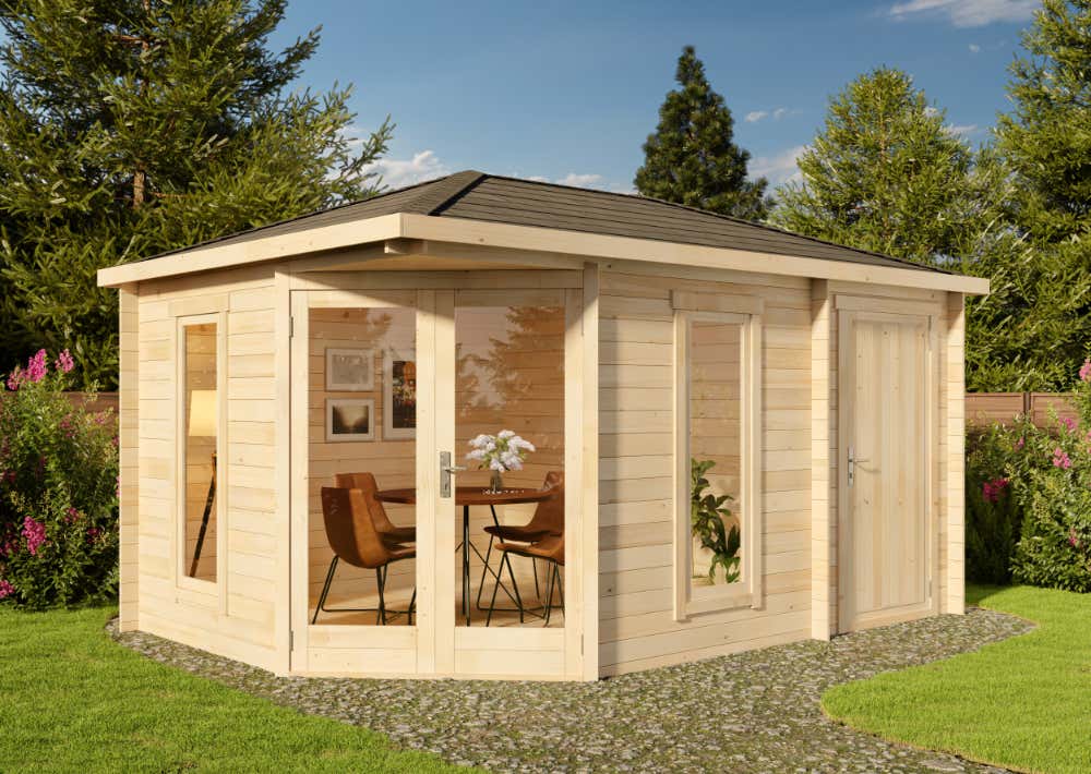 5-Eck Gartenhütte Liwa Compact mit Anbau 5x3m