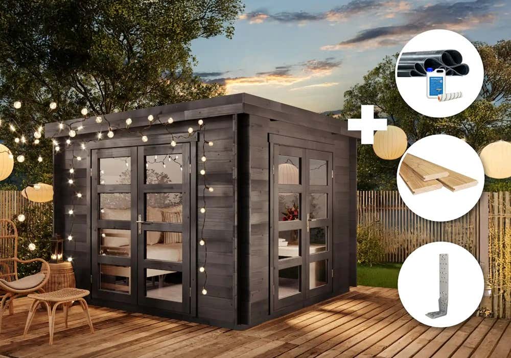 ECO Set - Gartenhütte Paloma Beach - grau 3x3m