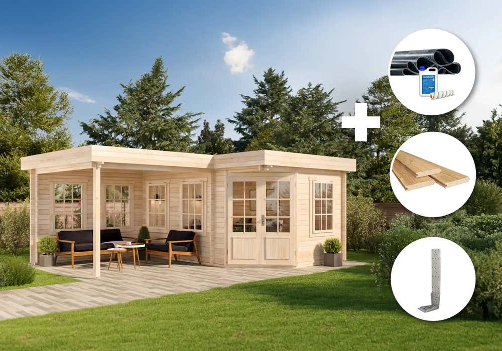 ECO Set - Gartenhütte 5-Eck Pepe - imprägniert 6x5m