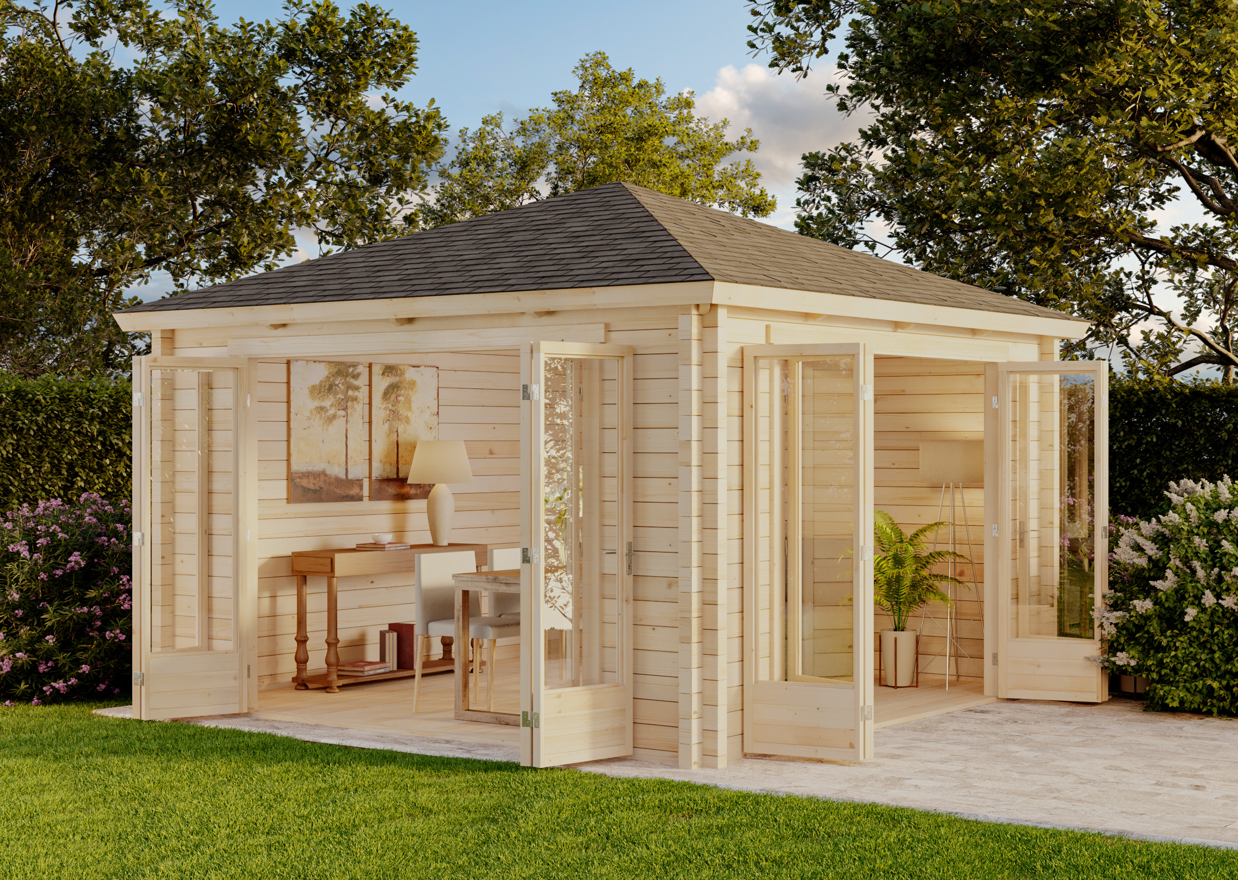 Gartenhütte Sunshine mit großer Falttür 4x4m