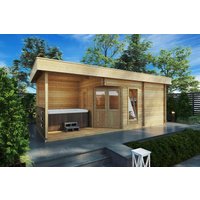 Gartensauna “Paula” 8x3m | Gartensauna mit Außenterrasse 12,5m² + 7,7m² | Fertiges Gartensauna-Haus | Außensauna-Haus mit Sonnendach, mit Terrasse, mit Sauna