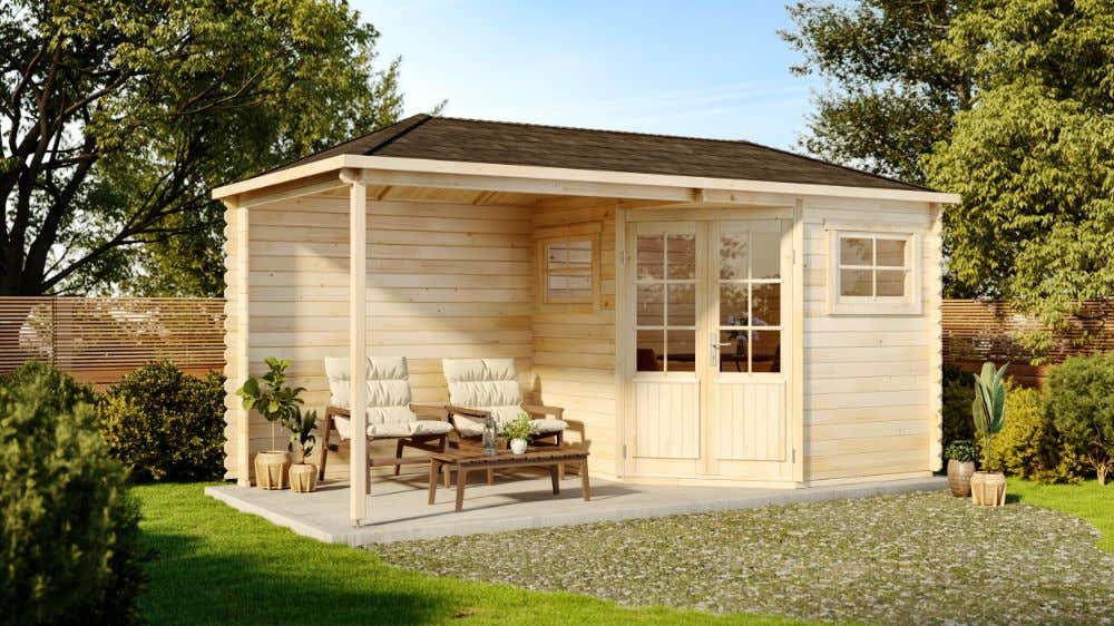 5-Eck Gartenhütte Franz mit Anbau 5x3m