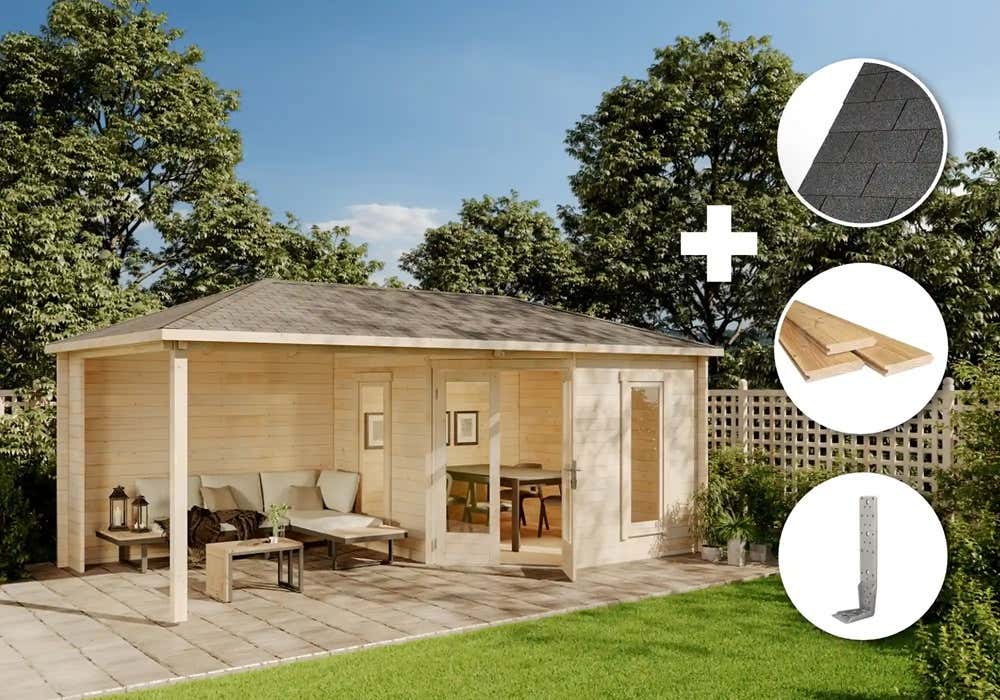 ECO Set - 5-Eck Gartenhütte Liwa 6x3m