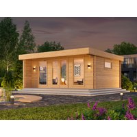 26 % billiger: Modernes Fjordholz Gartenhütte mit Flachdach Modell 7x4m