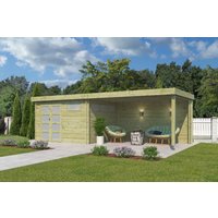 26 % billiger: Flachdach Gartenhütte Modell Nelo 44 A + 400 cm Anb 8x4m