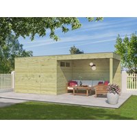 26 % billiger: Gartenhütte Modell QB-Line 6,30 m² + Anbau 6x4m